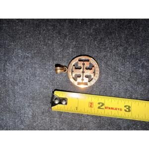 Tory Burch Rose Gold Logo Pendant with Crystals